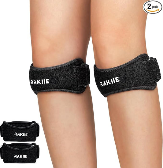 Knee Strap, Silicone Knee Brace for Precise Compression, Non-Slip Patella Tendon Support Strap, Patella Knee Strap for Men Women, Knee Support Band for Running, Weightlifting, Basketball (2 Pack, Black)