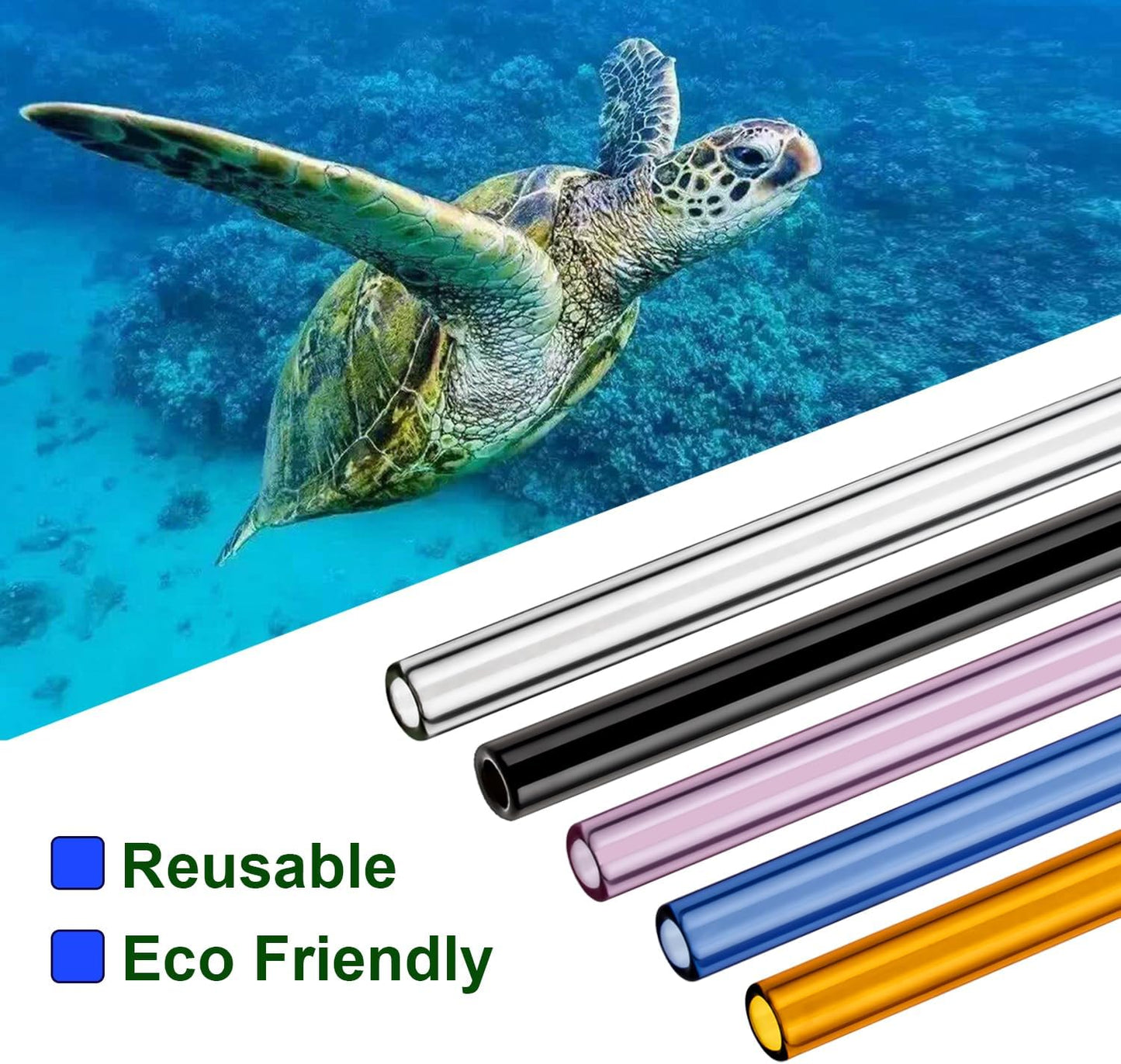 Borosilicate Glass Straws for 16 oz Tumbler, 9 inch 8mm BPA Free, Reusable Drinking Straws Clear Bent Skinny for Iced Coffee and Hot Drinks