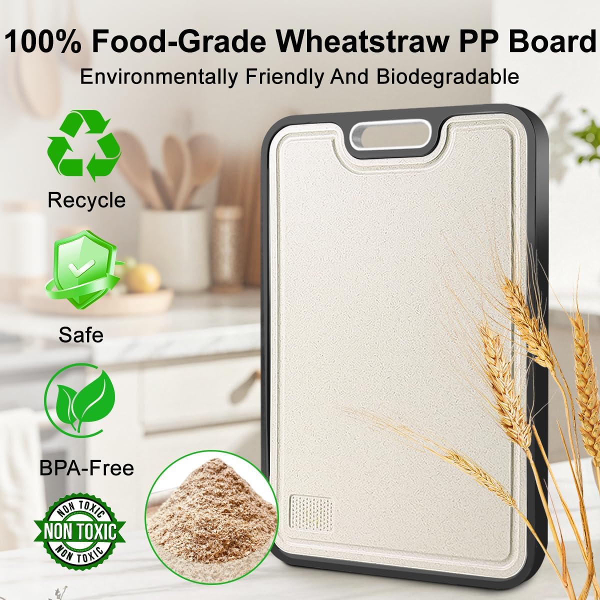 Titanium Cutting Board for Kitchen,Double Sided FoodGrade,Pure Titanium&Wheat Straw PP,Non-Toxic,Non-Slip,Dishwasher Safe,Ideal for Meat,Vegetables,Fruit