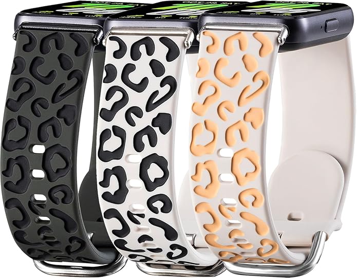 3 Pack Sport Bands Compatible with Samsung Galaxy Fit 3, Slim Lace Breathable Rose Hollowed-out & Leopard Engraved Silicone Replacement Straps Wristbands for Galaxy Fit3 SM-R390 Smart Watch Women Men