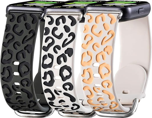 3 Pack Sport Bands Compatible with Samsung Galaxy Fit 3, Slim Lace Breathable Rose Hollowed-out & Leopard Engraved Silicone Replacement Straps Wristbands for Galaxy Fit3 SM-R390 Smart Watch Women Men