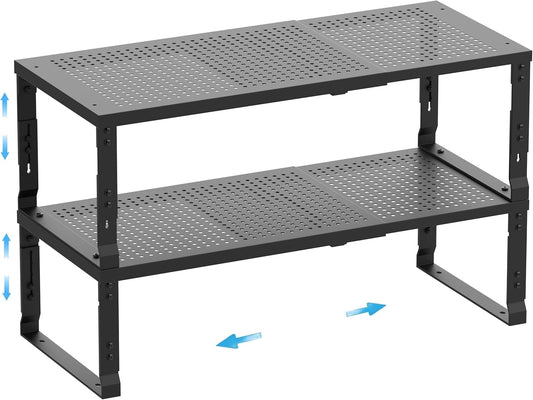 Expandable Spice Rack,Stackable Storage for Cabinet, Multi-Functional Kitchen Shelving,Height-Adjustable,Sustainable Organizer Solution(2Packs/Black/Medium)