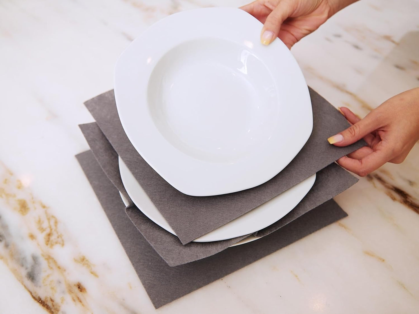 Covermates Keepsakes Dish Storage Box - Stackable, Reinforced Handles, China Storage, Brown Heather