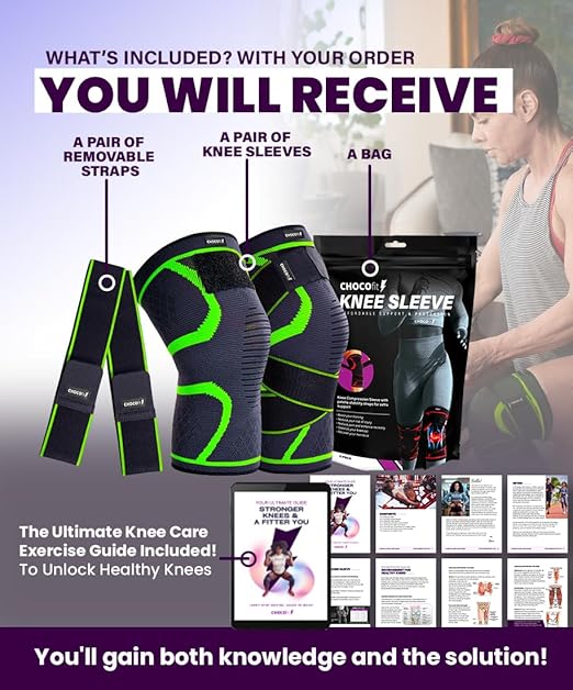 Knee Brace for Women & Men 2-PACK | Compression Knee Sleeve with Straps | Knee Support for Arthritis Pain | Knee Braces for Knee Pain | Knee Sleeves Weightlifting, Working Out, Running