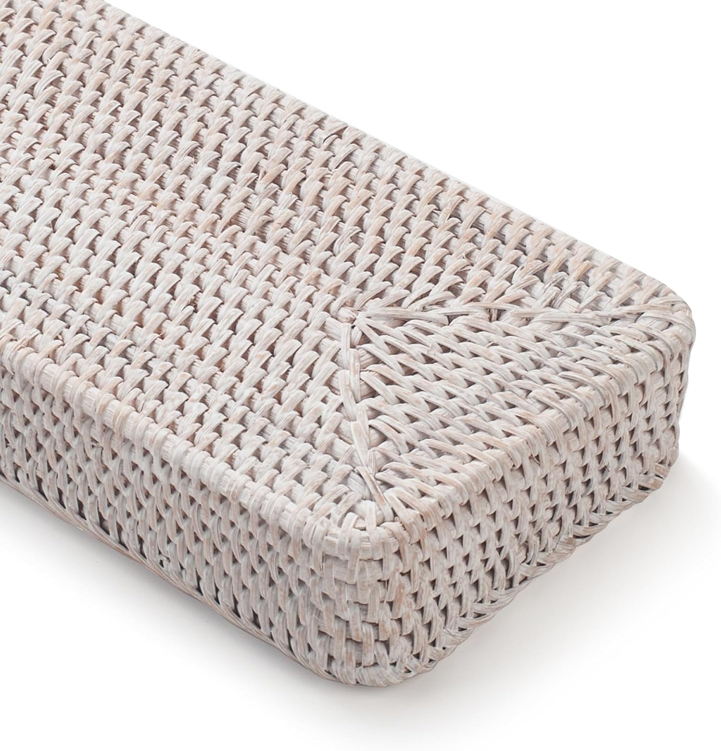 Rattan Bathroom Vanity Trays Toilet Tank Baskets Long Narrow Hand Towel Storage Basket for Storage, Decorative (Whitewash 16.3 x 6.1 x 2 inch)