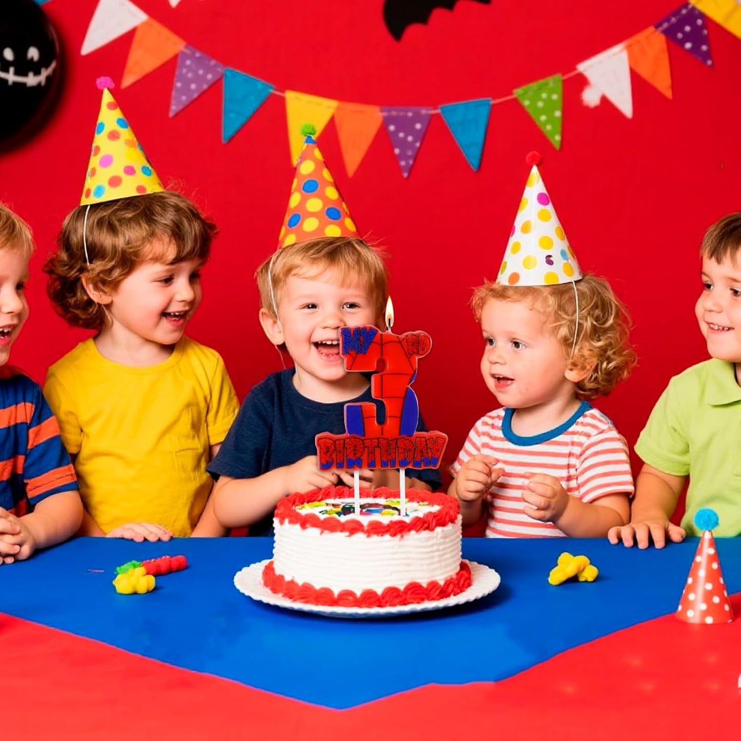 Spider Birthday Party Decorations, Number 3 Red Spider Web Happy Birthday Cake Candle for Boys Girls Spider Web 3rd Birthday Party Supplies (Spider Web 3rd Candle)