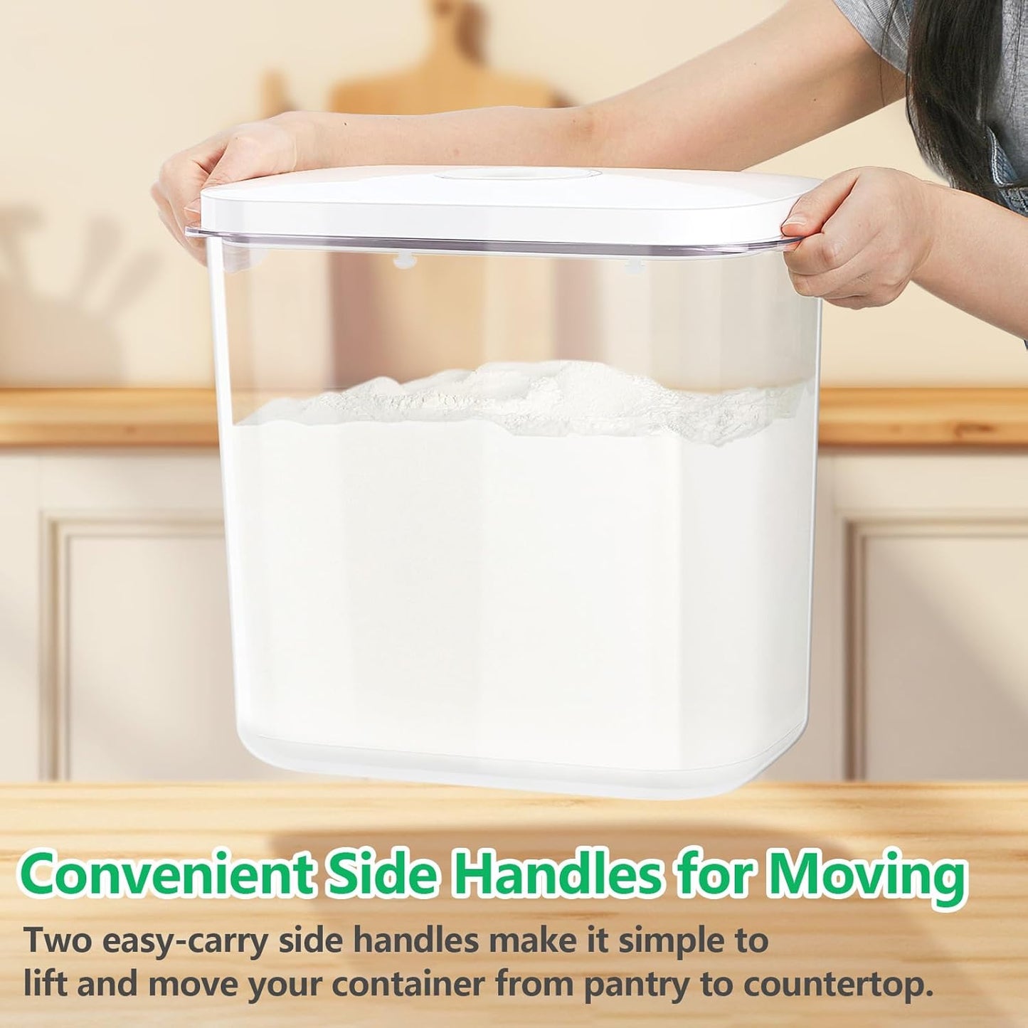 Airtight Rice Container 25 Lbs with Handle and Cup – 12.68Qt Large Flour Sugar Storage Container with Pop Up Seal & Hanging Lid Hooks, Clear Tall Food Storage Bin for Kitchen Pantry Organization