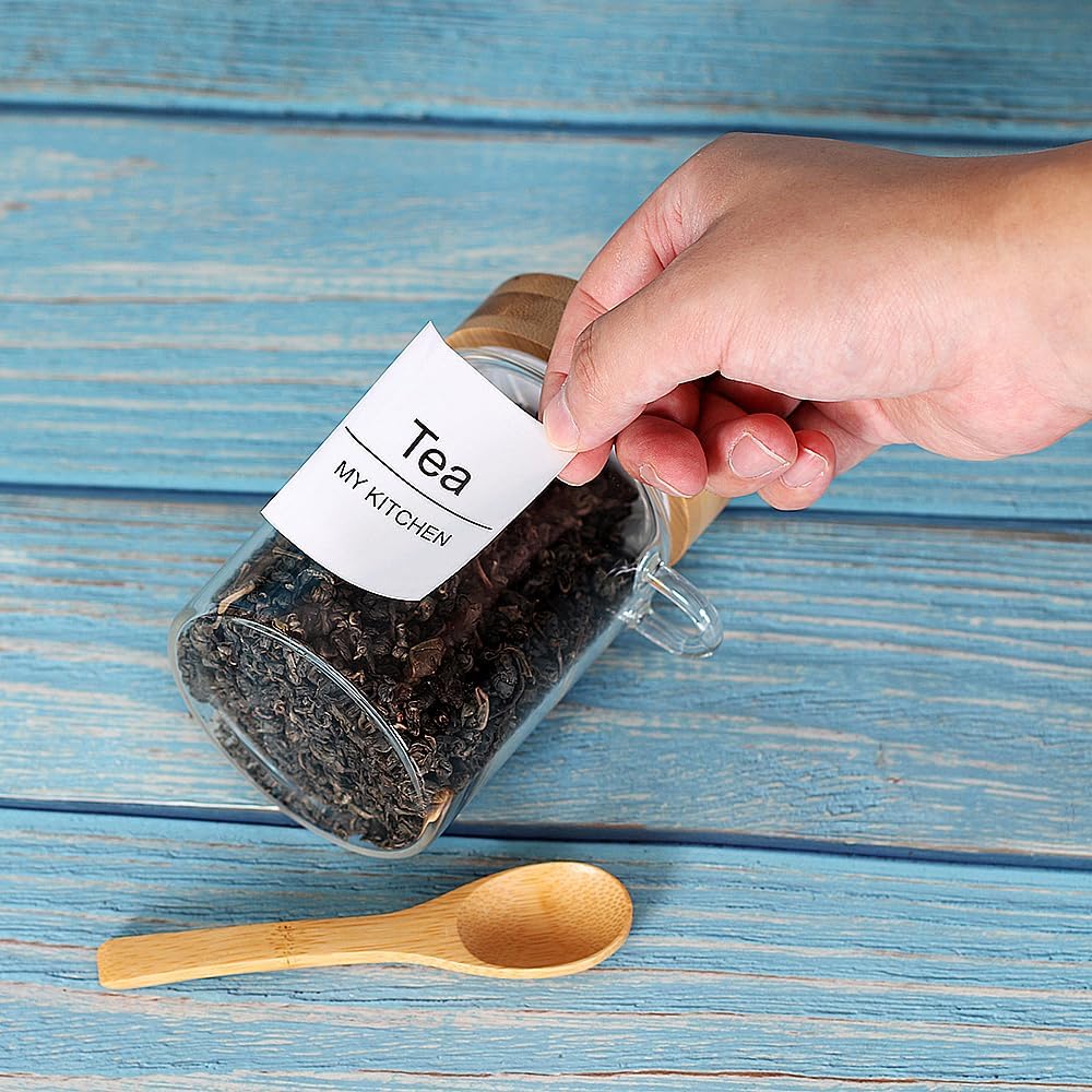 Glass Jar with Screw Lid and Spoon, 6 Pack16 OZ Tea Containers for Loose Leaf Tea, Salt and Sugar Containers for Countertop, Yogurt Jars for Overnight Oatmeal