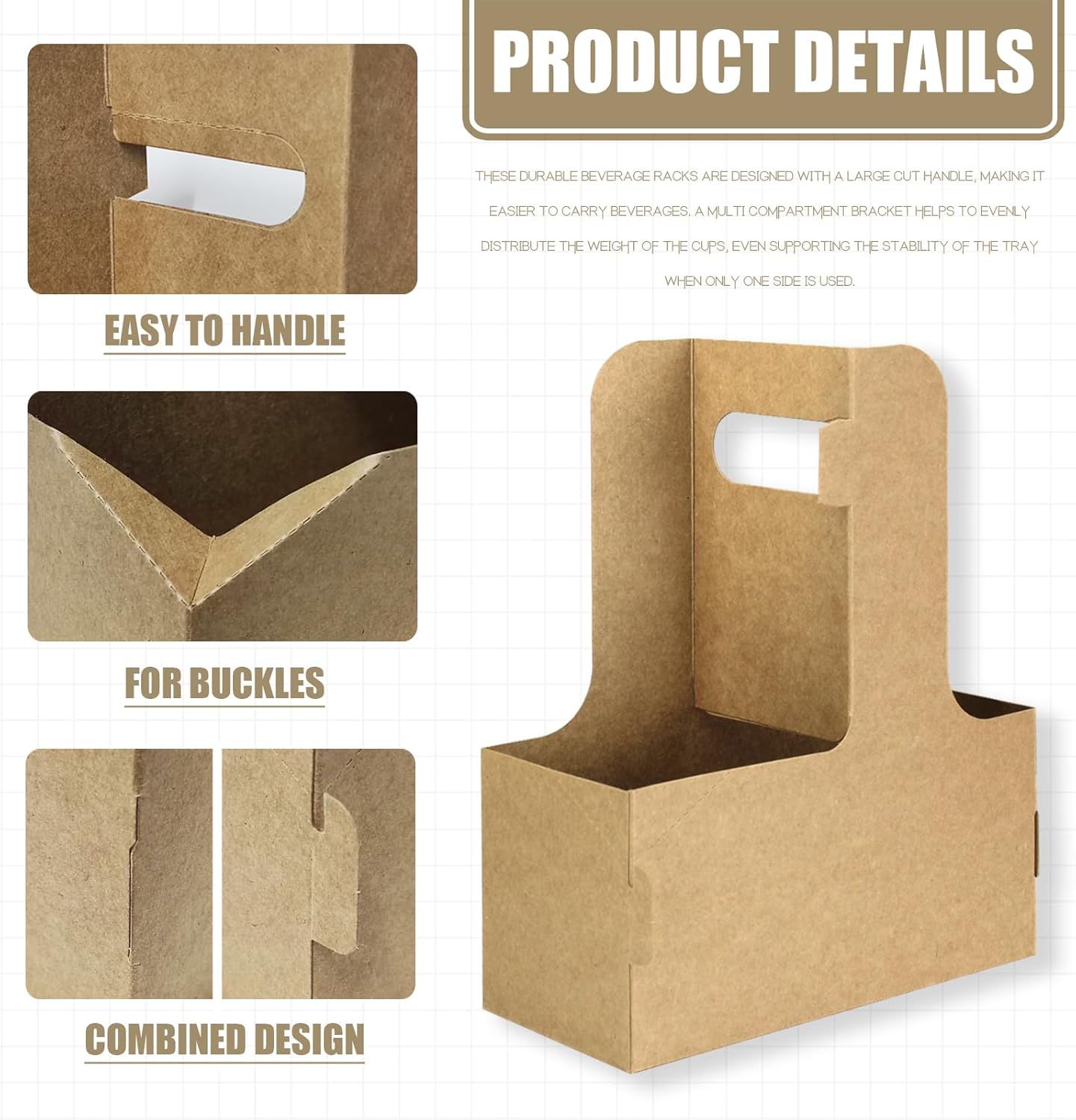 2 Cup Disposable Drink Carrier for Delivery with Handle,15 Count Kraft Paperboard Cup Holder,Cup Carriers for Hot or Cold Drinks,Coffee Carrier, Food Delivery,Take Out Cup Carriers (Brown, 15 PCs)