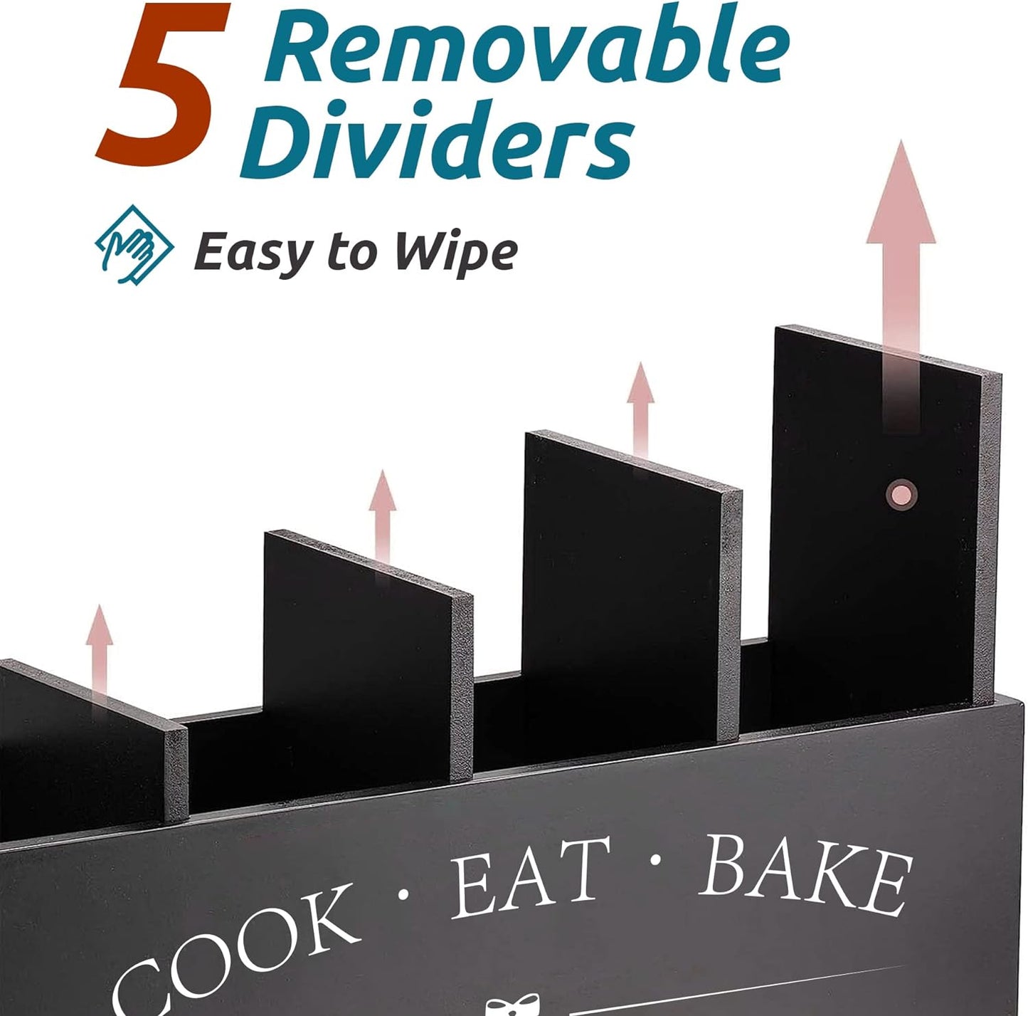 Suli Extra Large Kitchen Utensils Holder with 4 Compartments, Wooden Utensil Organizer for Kitchen Countertop, Farmhouse Kitchen Decor, Rustic Cooking Utensil - Black