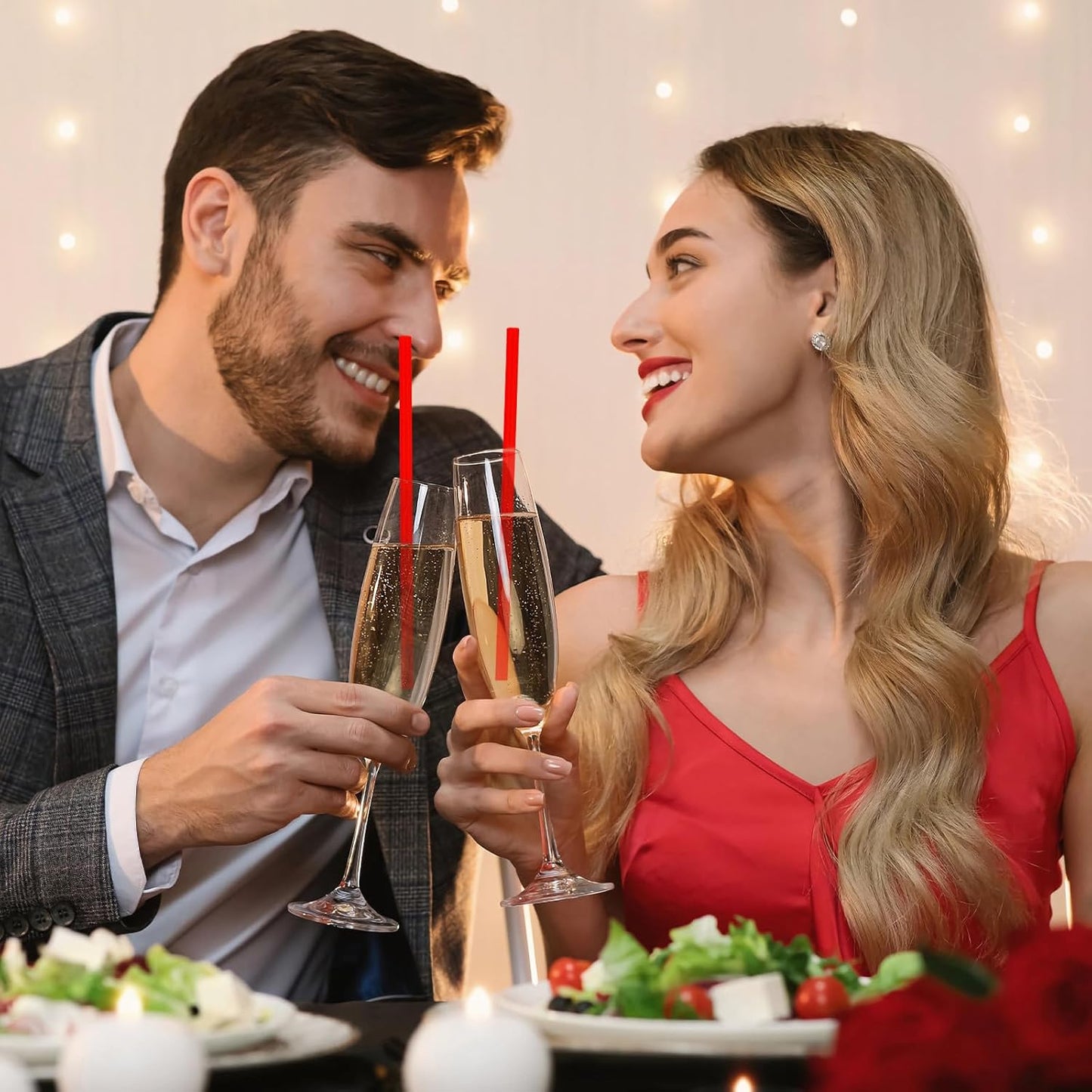 JANYUN 30 Pcs Red Heart Shaped Straws, Reusable Valentines Plastic Drinking Straw for Valentines Day Party Favors Birthday Bridal Shower Wedding Supplies