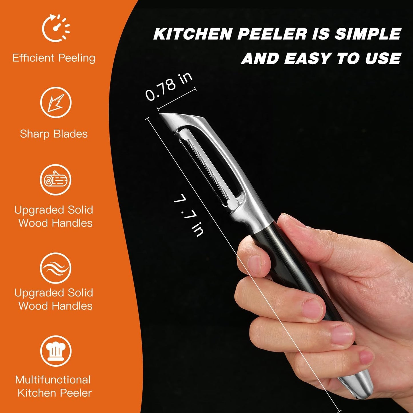KULUNER 304 Stainless Steel Multi-Function Kitchen Peeler - With Solid Wood Handle, Sharp Durable Blade, Effortlessly Peels Vegetables and Fruits, Essential Kitchen Tool（ Type I）