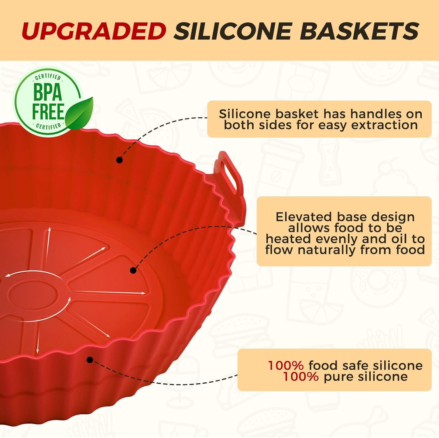 3 Pack Air Fryer Silicone Liners for 5 QT or Bigger, Reusable Food Grade Silicone Airfryer Liners Pot Baking Basket Accessories Replacement of Flammable Disposable Parchment Paper Top 8.7 inch