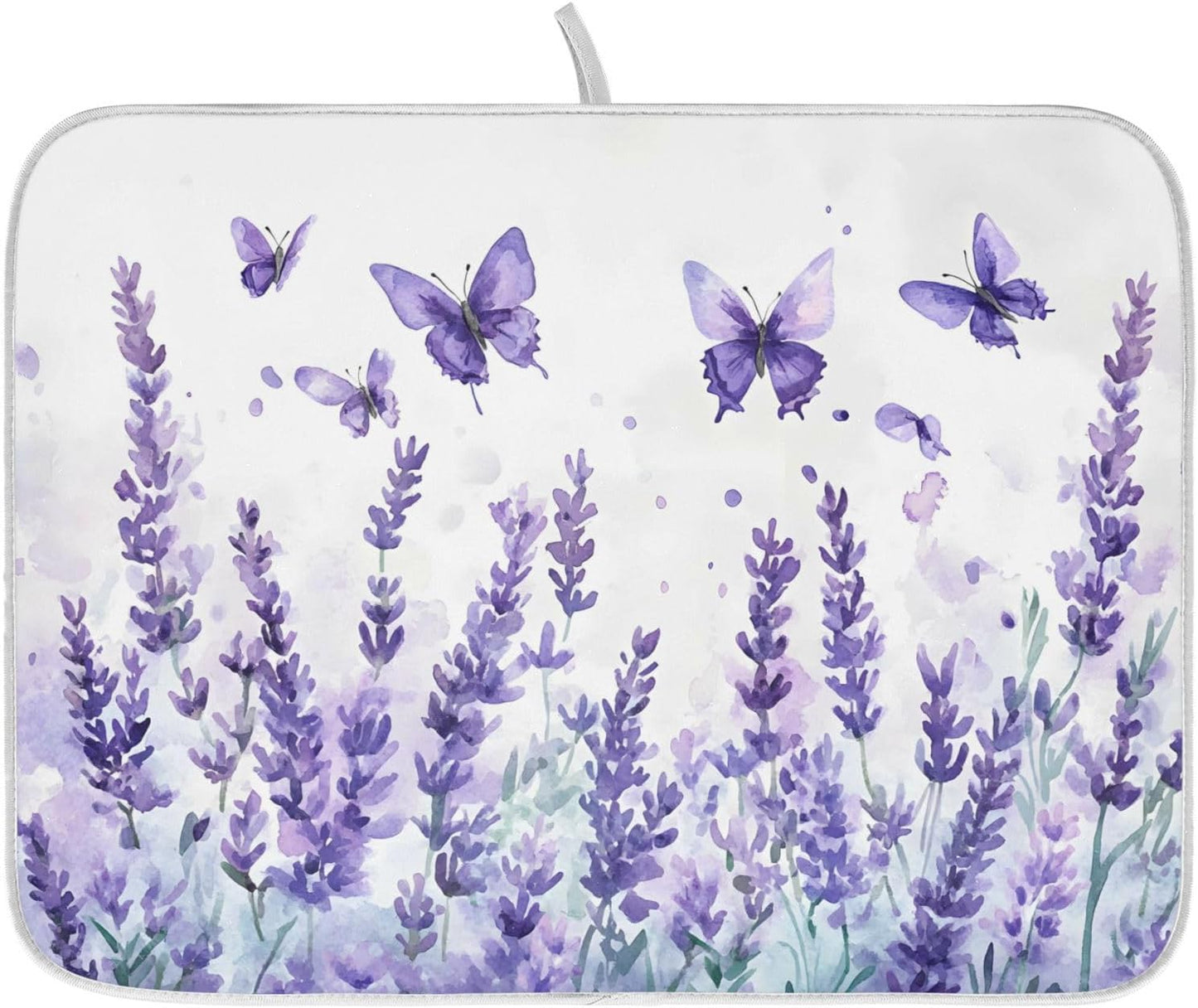 Purple Lavender Spring Summer Flower Floral Dish Drying Mat for Kitchen Counter Absorbent Microfiber Large Drying Pad Dish mats for Kitchen Countertops 18 x 24 Inch