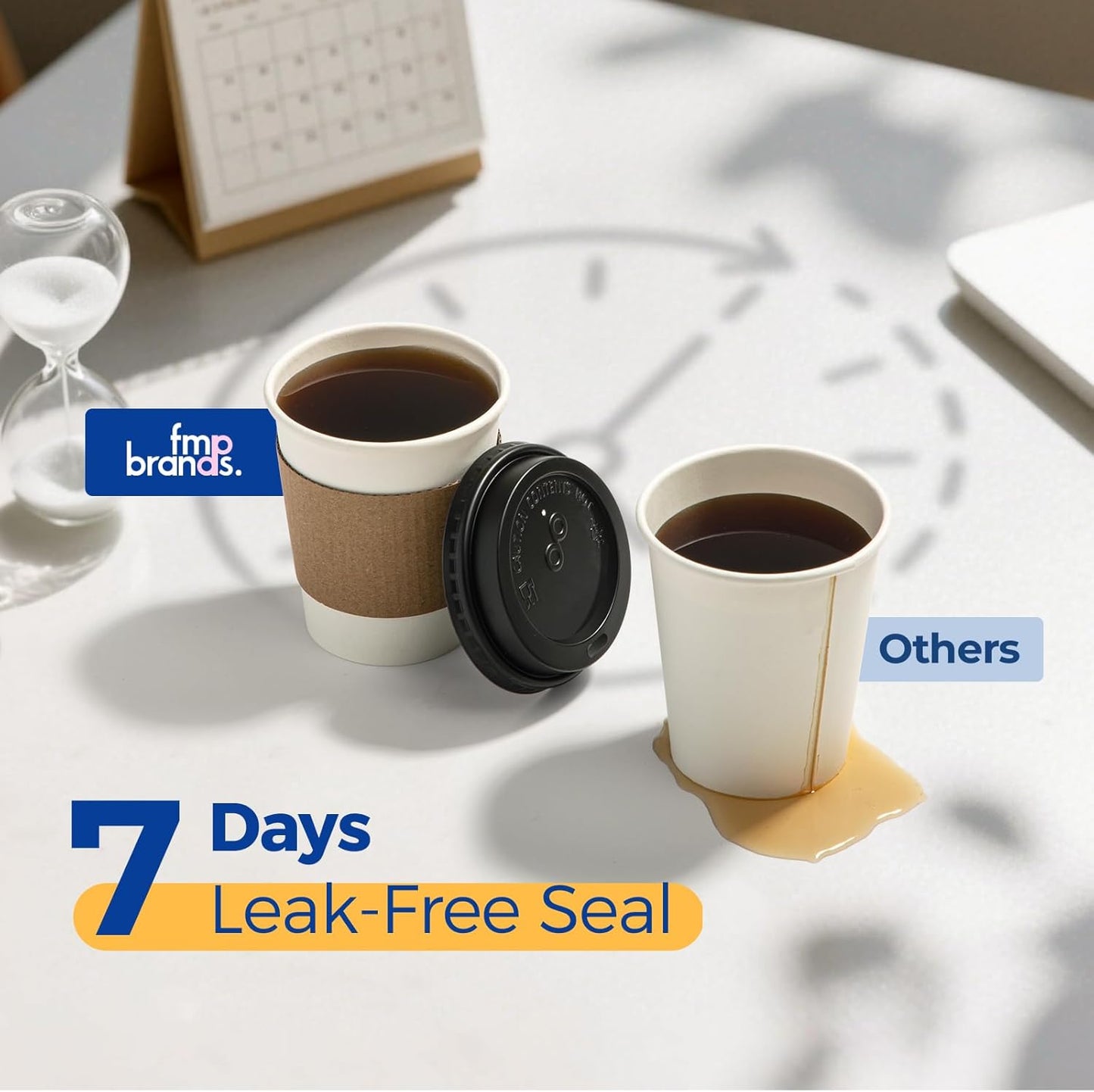 Fit Meal Prep 100 Pack 8 oz Disposable Coffee Cups with Lids, Sleeves, Leak-Proof To Go Coffee Cups with Lids, Durable Paper Cups for Hot Beverage, Home, Office, Party