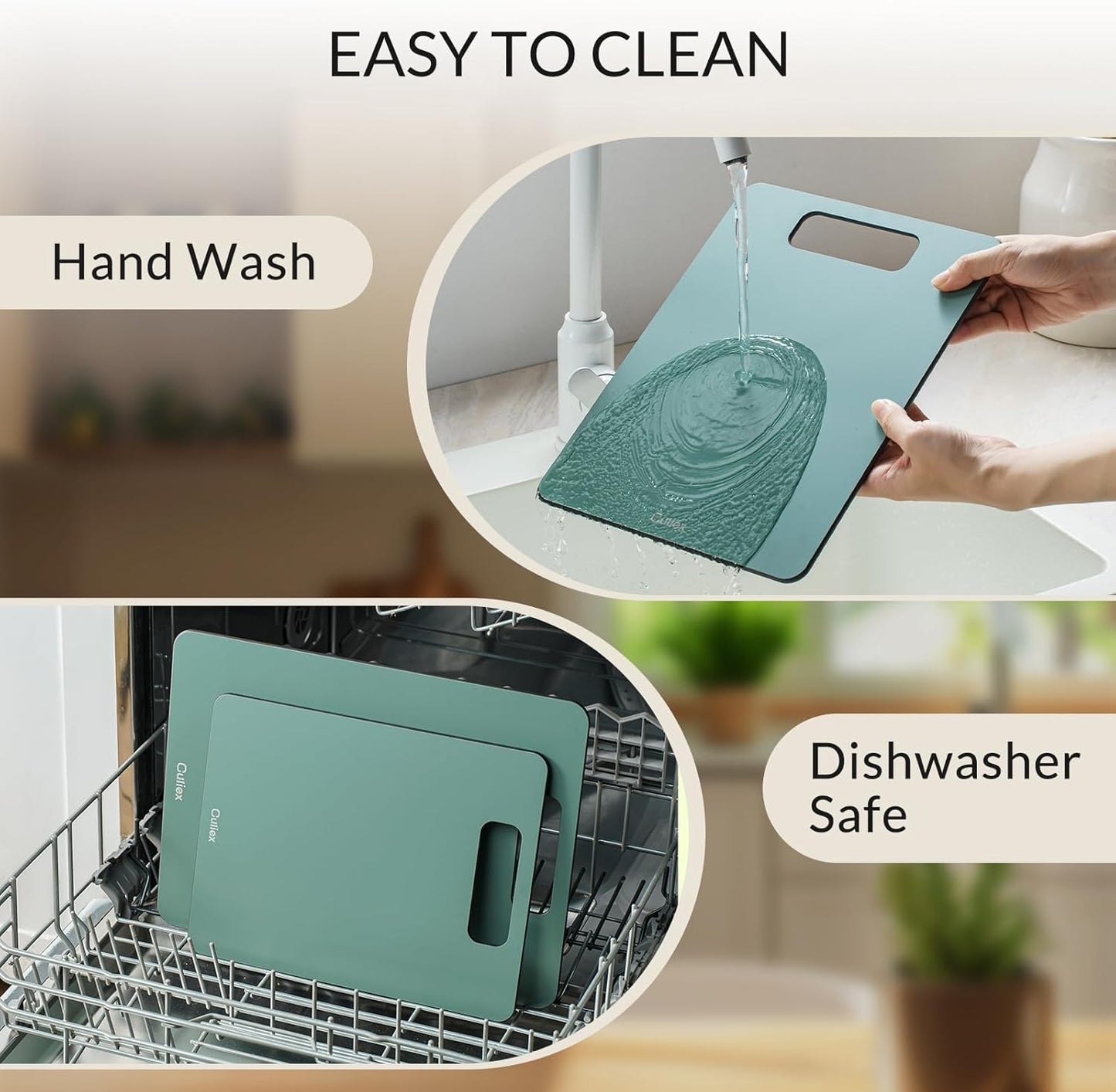 Cutting Boards for Kitchen [Set of 2], Wood Fiber Composite Cutting Board, Dishwasher Safe, Non Slip Non Toxic Chopping Board for Meat Vegetables Fruit Cheese - Green