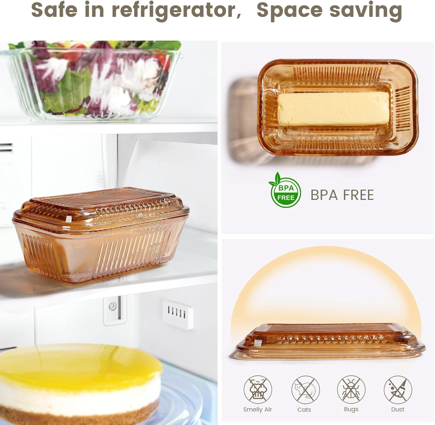 Wide Glass Butter Dish with Lid with Large capacity for Countertop Clear Crystal Butter Container with Cover for Counter Butter Keeper Tray Holder for Refrigerator