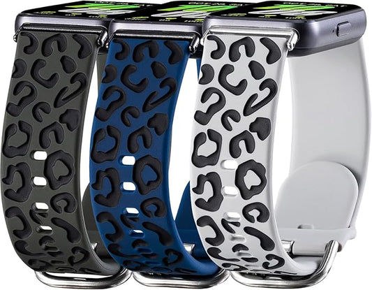 3 Pack Sport Bands Compatible with Samsung Galaxy Fit 3, Slim Lace Breathable Rose Hollowed-out & Leopard Engraved Silicone Replacement Straps Wristbands for Galaxy Fit3 SM-R390 Smart Watch Women Men