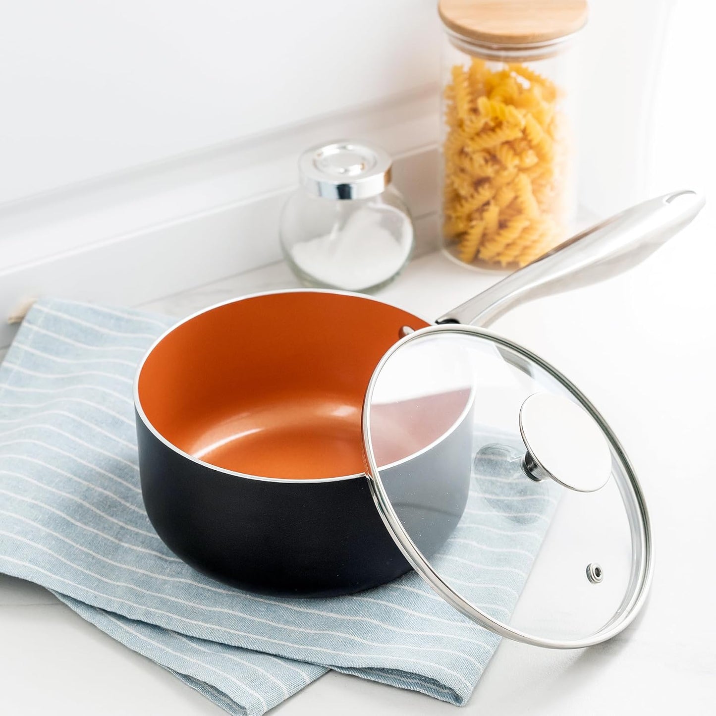 MICHELANGELO 1 Quart Saucepan with Lid, Ultra Nonstick Ceramic Sauce Pan with Lid, Small Pot with Lid, 1 Quart Saucepan Nonstick, Small Sauce Pot, Copper