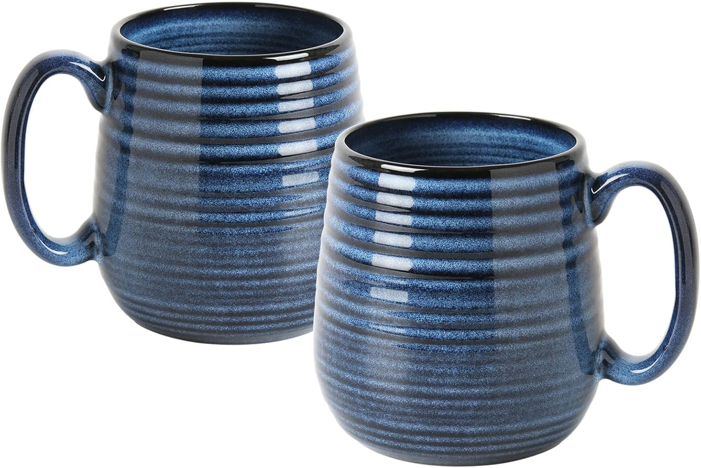 20 oz Large Ceramic Coffee Mugs set of 2, Coffee Mugs for Women and Men, Big Tea Cups, Large Handle Mug for Office and Home, Microwave and Diahwasher Safe (Blue with Stripes, 2PCS)