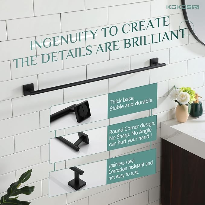 KOKOSIRI 32'' Towel Rails Bathroom Towel Bars Matte 32 Inch 2 Pack B4005BK-L32-P2