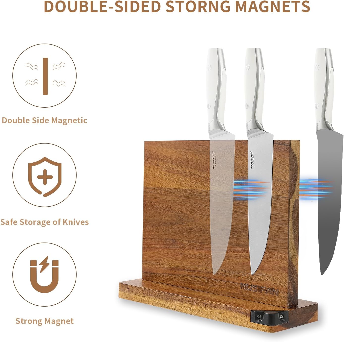 Magnetic Knife Block - Magnetic Knife Holder - Magnetic Knife Stand- Cutlery Display Stand and Storage Rack（sharpener)