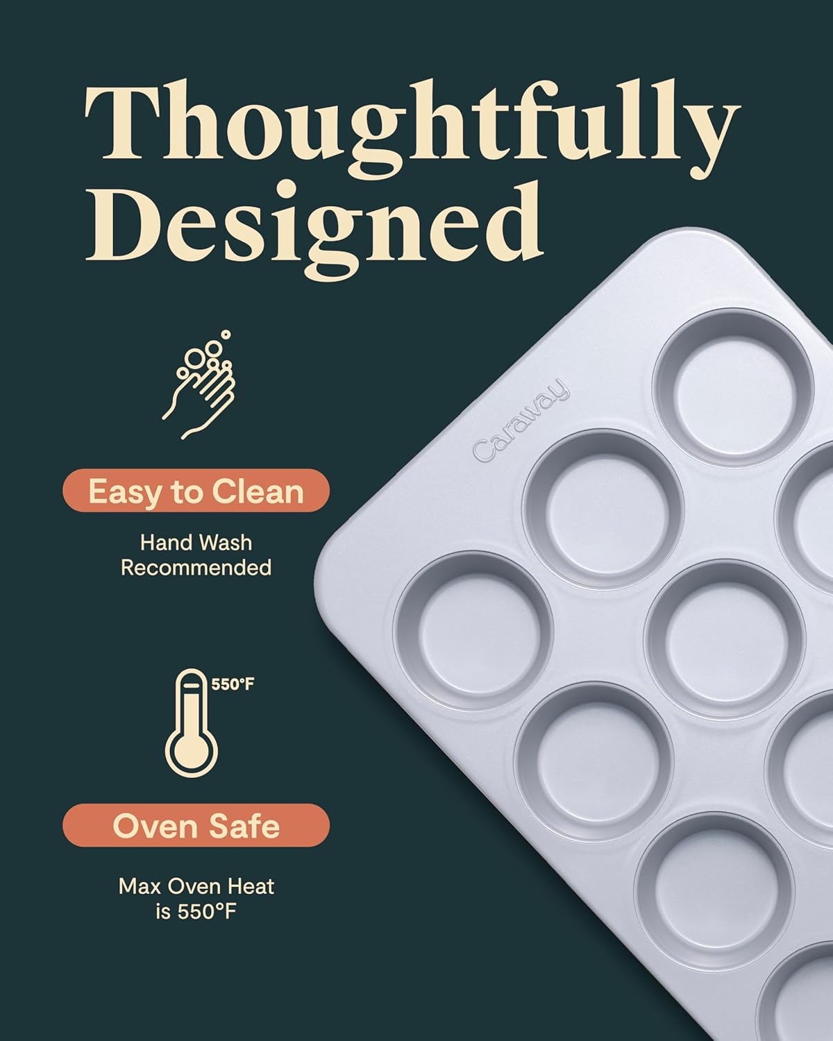 Caraway Non-Stick Ceramic 12-Cup Muffin Pan - Naturally Slick Ceramic Coating - Non-Toxic, PTFE & PFOA Free - Perfect for Cupcakes, Muffins, and More - Black