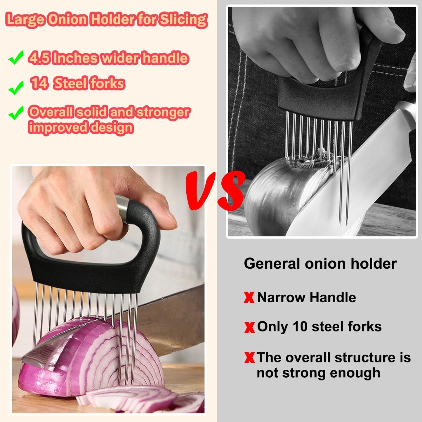 Hendiy Onion Slicer Holder, Large Onion Holder for Slicing Stainless Steel Tomato Cutter Vegetable Slicer Cutter Holder for Potato and Avocados, Eggs, Assistant Tool for Slicing Lemon