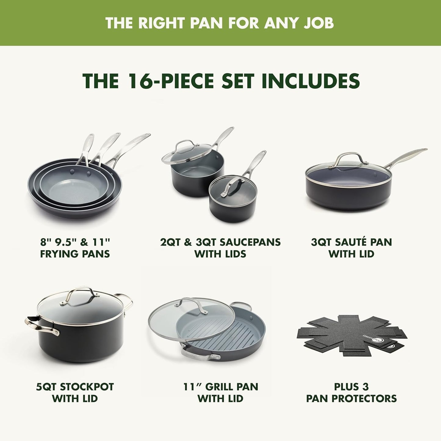 GreenPan 16 Piece Valencia Pro Ceramic Nonstick Cookware Set, PFAS-Free, Induction Ready, Hard Anodized Pots & Pans with Lids, Compatible on All Cooktops, Dishwasher & Oven Safe, Gray