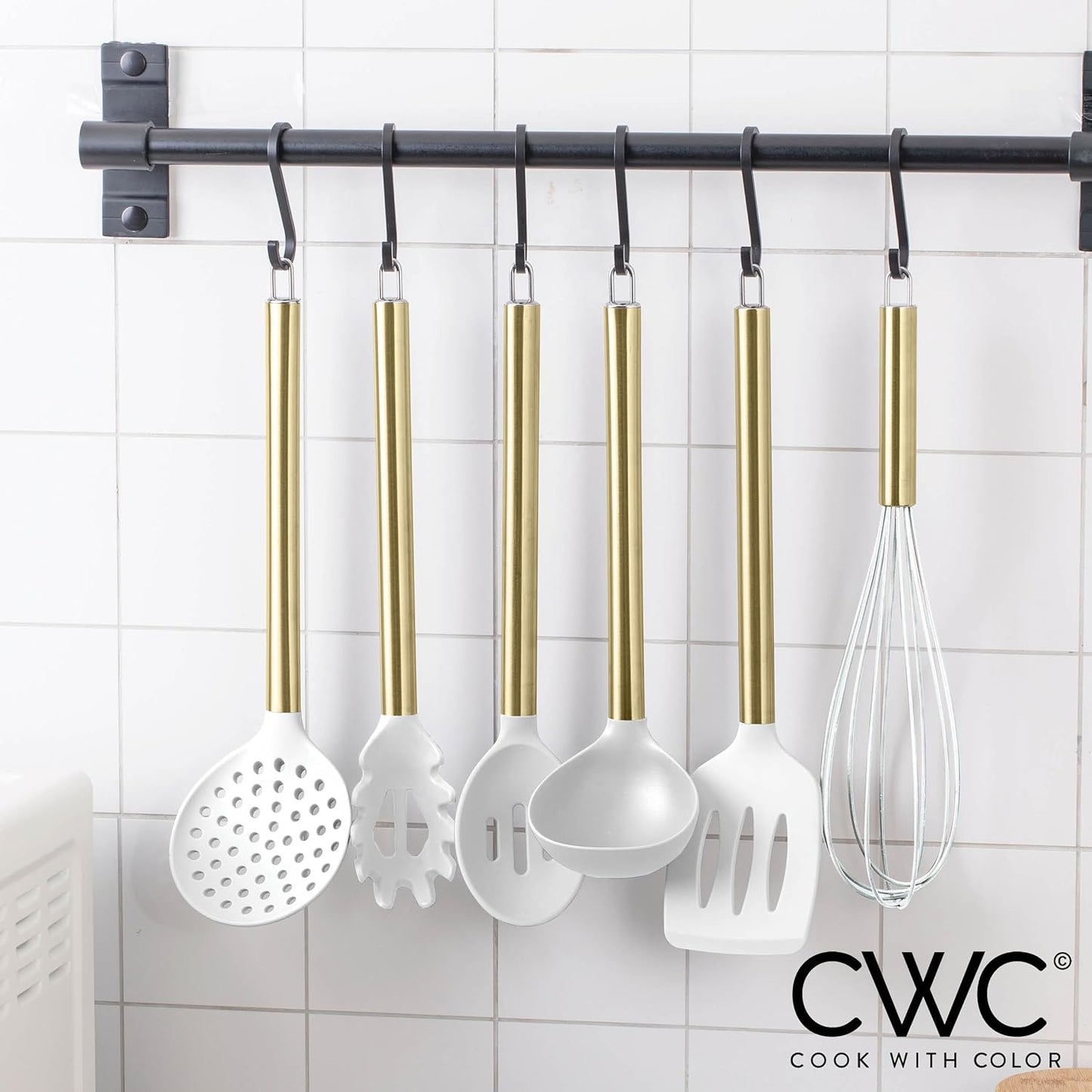 COOK WITH COLOR Silicone Cooking Utensils, Kitchen Utensil Set, Easy to Clean Silicone Kitchen Utensils, Cooking Utensils for Nonstick Cookware, Kitchen Gadgets Set with Holder, 10 Pieces