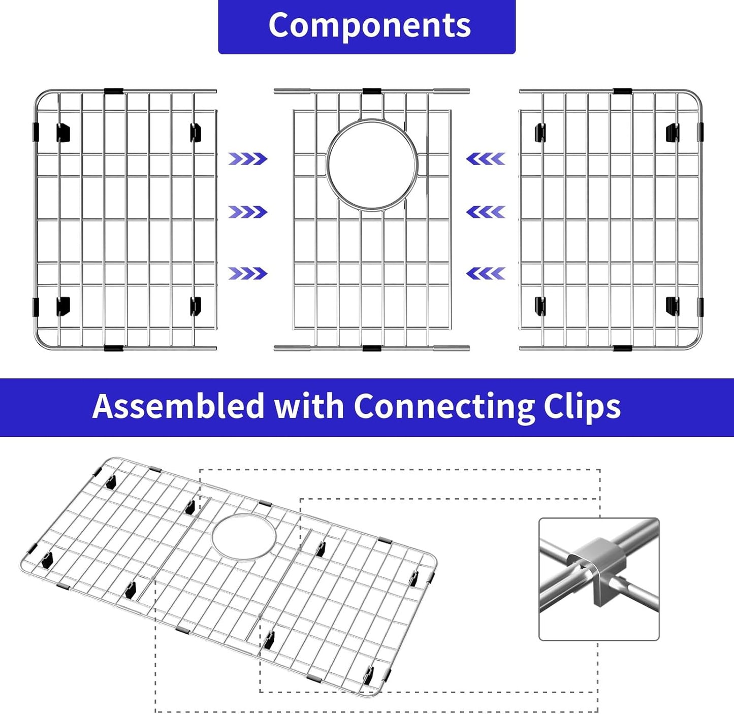 Sink Protectors for Kitchen Sink, Sink Grate Grid for Bottom of Sink, Metal Sink Rack, Bottom Basin Rack, Stainless Steel, 28-7/8" x 14-3/8"