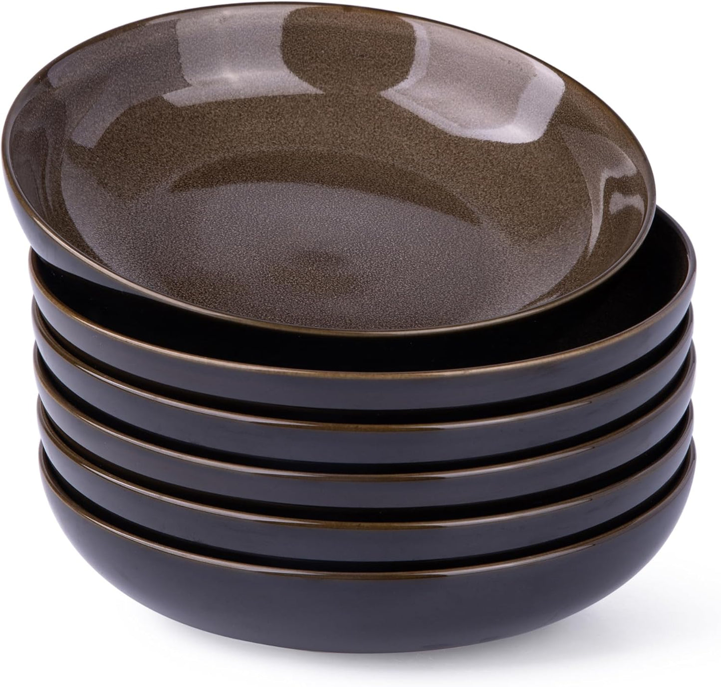 LERATIO Large Pasta Bowls,38oz Ceramic Pasta Bowls,9.0" Reactive Glaze Pasta Bowl Set of 6,Microwave & Dishwasher,Oven Safe,Wide Serving Bowls for Salad,Pasta,Fruit,Scratch Resistant-Coffee