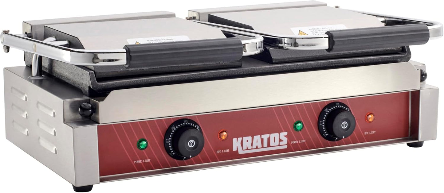 Kratos Commercial Electric Panini Sandwich Grill with Smooth Plates, 18.7"x9" Cooking Surface, Commercial Countertop Panini Press, 120V, 3500W (29Y-024)