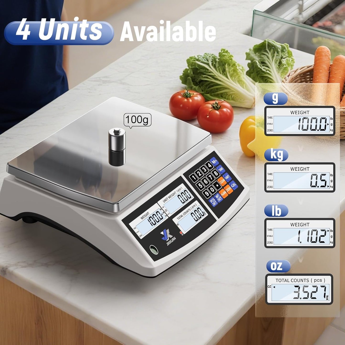 Industrial Counting Scale, 66lb/30kg Industrial Scale Electronic Bench Scale with Stainless Steel Platform LCD Display, Digital Inventory Scale for Small Parts Coins Piece, 0.0002lb/0.1g, lb/g/kg/oz