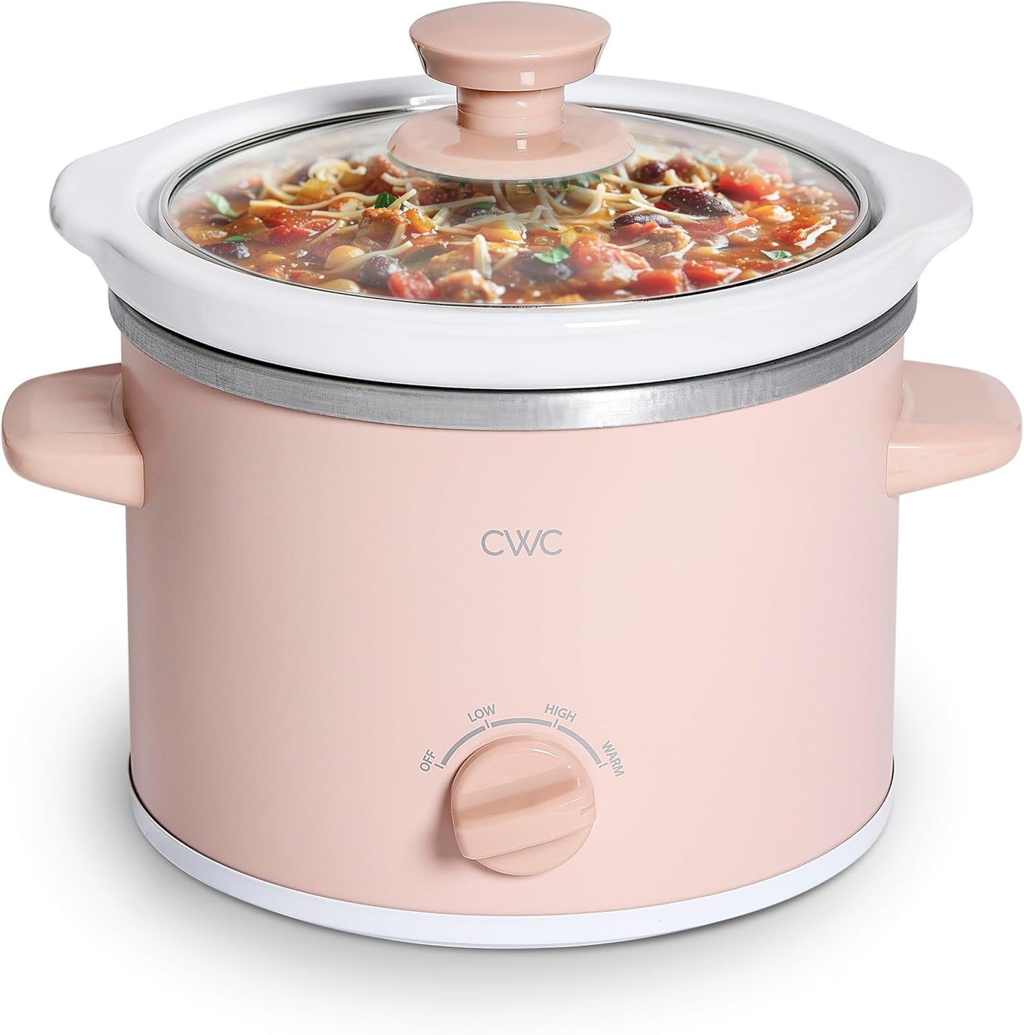 COOK WITH COLOR 2QT Mini Electric Round Slow Cooker - Adjustable Settings, Removable Stoneware Pot, Tempered Glass Lid, Dishwasher Safe, Cool-Touch Side Handles, Dusty Rose