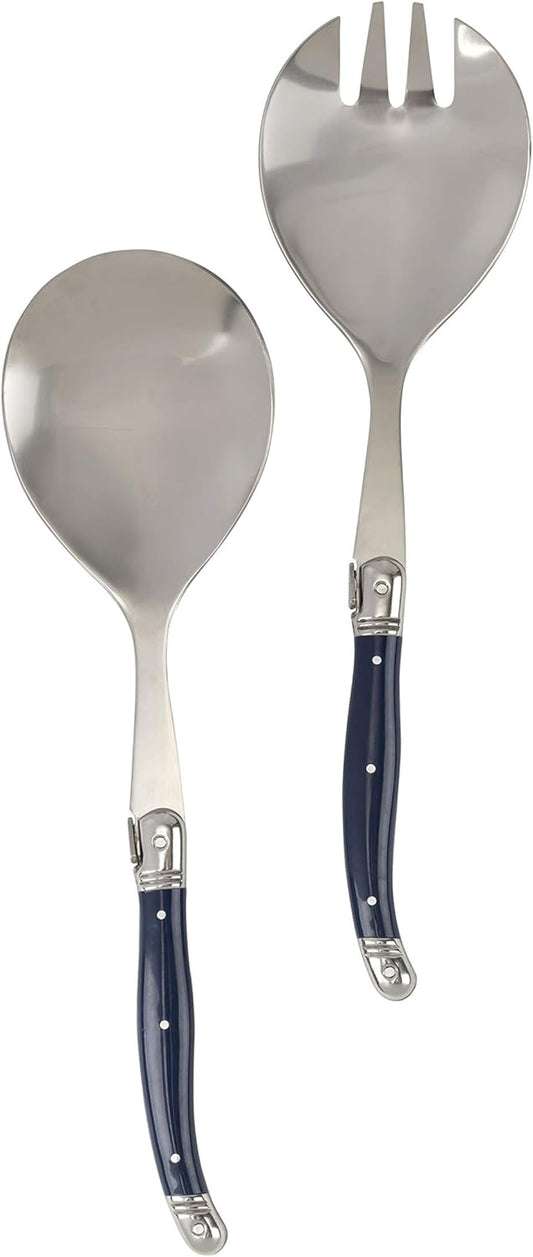 French Home Laguiole Connoisseur (Navy Blue) Salad Servers 2 Piece Set — Stainless Steel Flatware Set — Salad Serving Utensils — Silverware Set Spoon and Fork Set — Dining Utensils Set