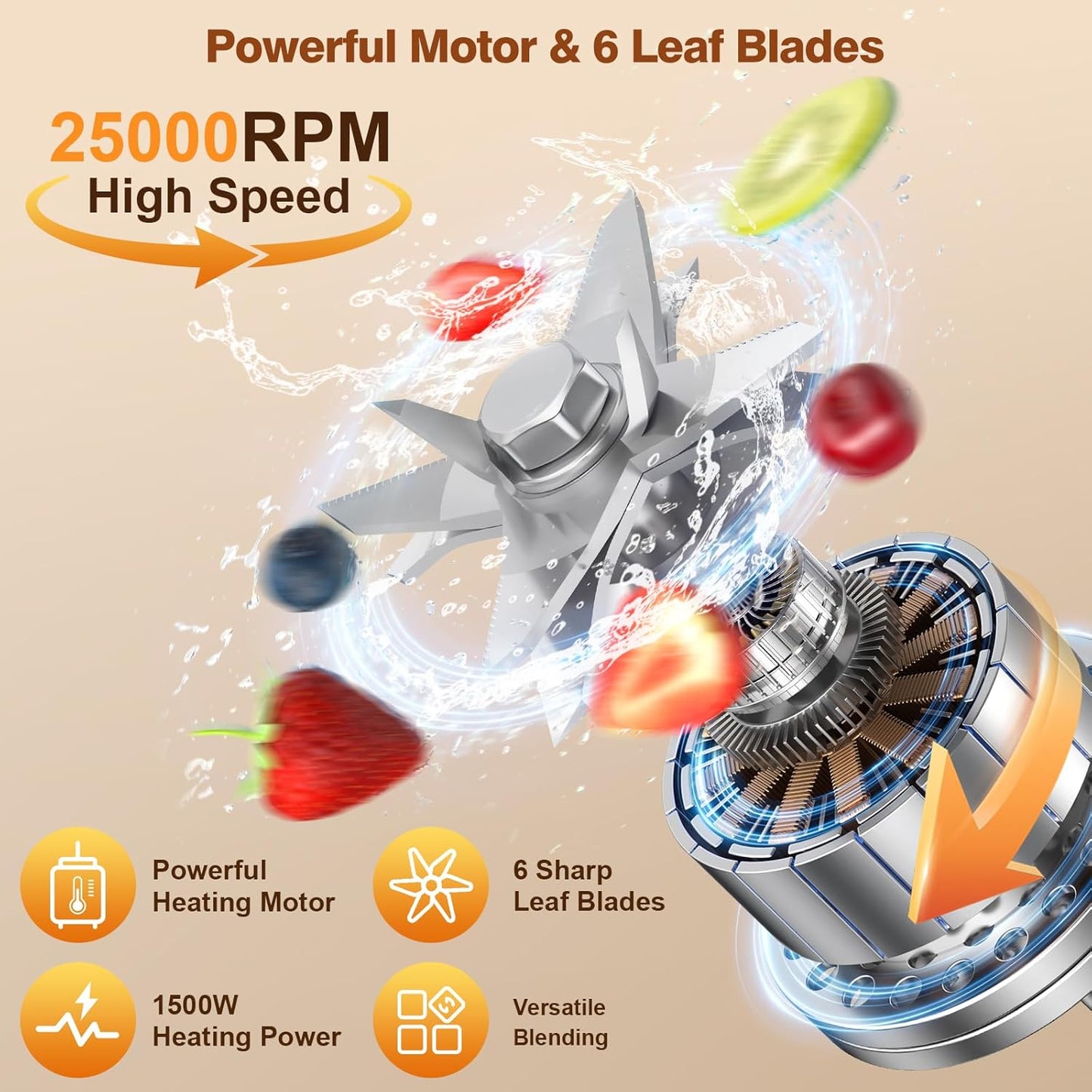 Blenders for Kitchen with Heating, PRASKY 1000W Professional Glass Blender 55oz, 1000 RPM High Speed Shake Juice for Smoothies Blender Keep Warm, Auto Clean for Ice Crushing Soups Sauces (Sliver)