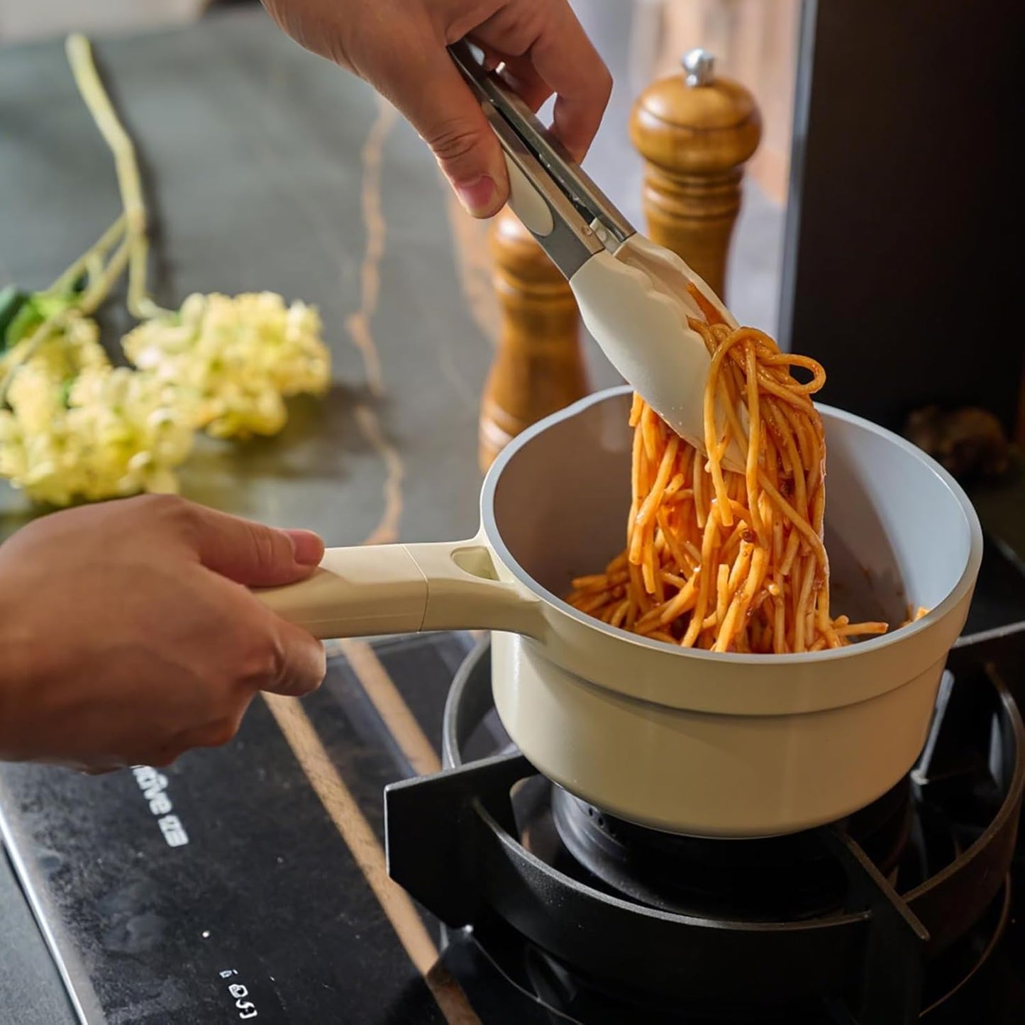 1.6 Quart Sauce Pan with Lid, Non Stick Saucepan Pot for Cooking with Pour Spout and Handle for Stove,Induction,Gas,Non Toxic,PFOA Free