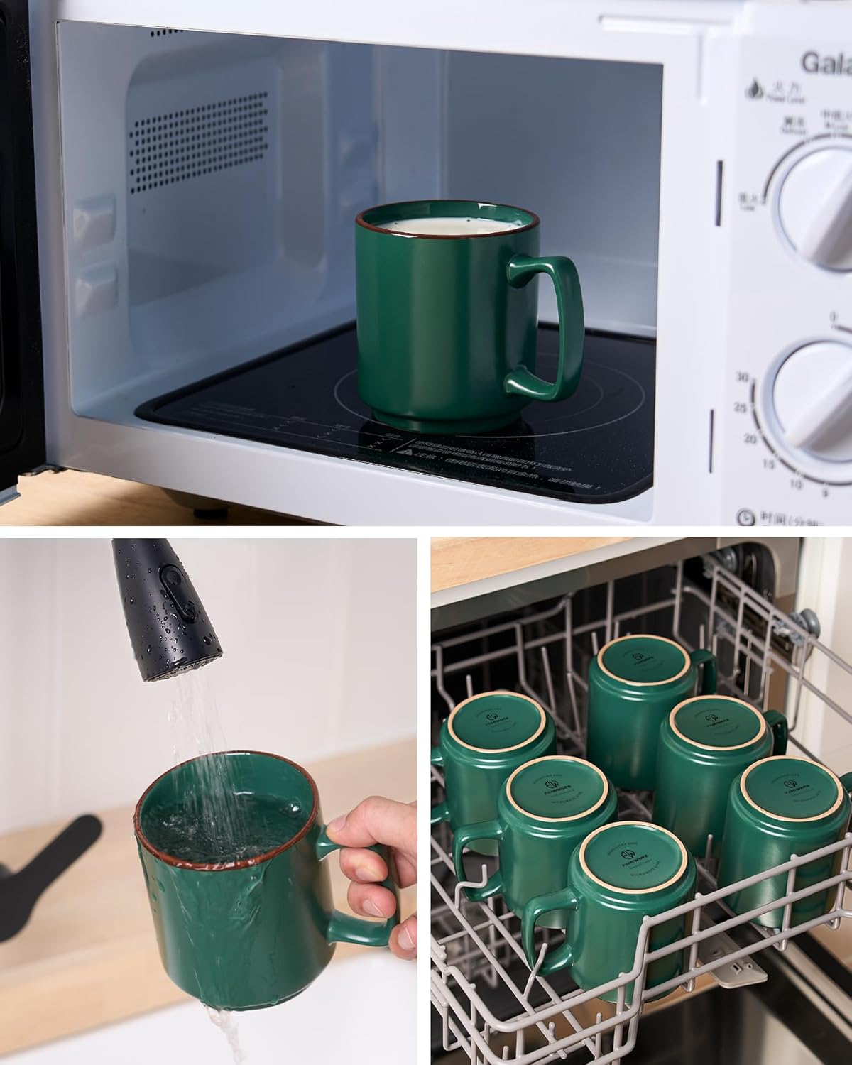 famiware Coffee Mugs Set of 4, Nebula 14oz Coffee Mugs, Ceramic Cup Set with Handle for Latte, Tea, Milk, Cappuccino, Cocoa, Dark Green