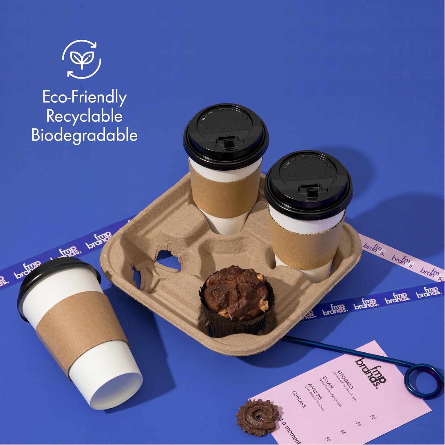 FMP Brands 4 Cup Disposable Drink Carrier Trays, 80 Pack Compostable Pulp Fiber Cup Holder for 8-32 oz Cup, Durable to Go Coffee Cup Holders for Delivery Service, Uber Eats