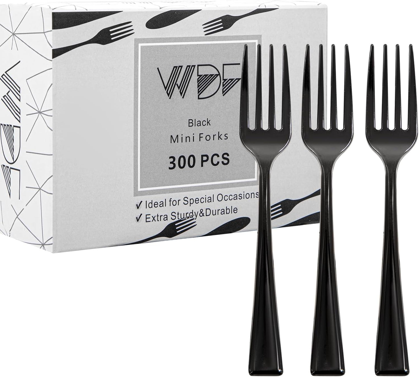WDF 300 Pieces Black Plastic Mini Forks-4inches Black Plastic Forks-Heavy Duty Plastic Tasting Forks-Perfect for Small Appetizers and Desserts for New Year/Graduation