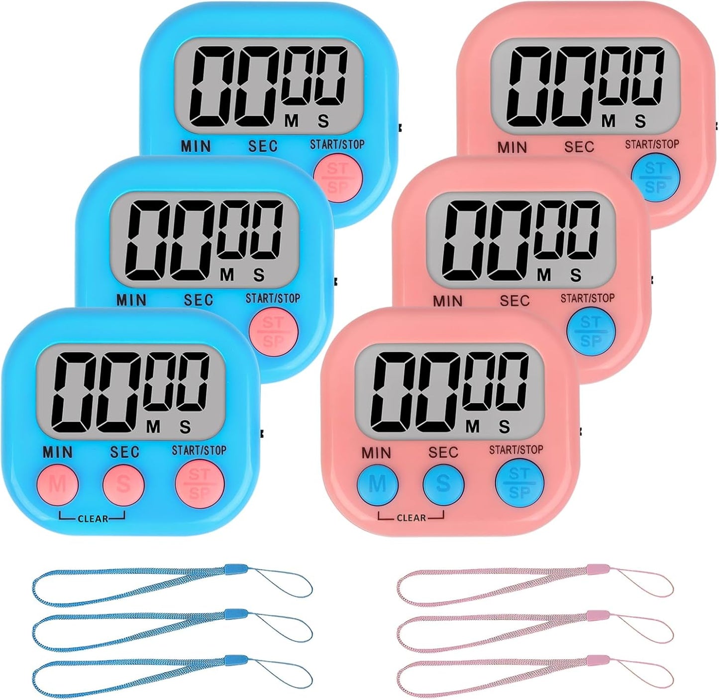 ZILLEEN Classroom Timer for Kids Teachers Digital Timers, Blue Pink 6 Pack