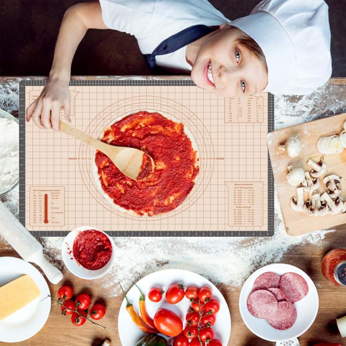 Silicone Pastry Mat 36 x 24 Inch - Larger Silicone Baking Pastry Mat for Rolling Dough,Non Slip Silicon Dough Sheet with Measurement,Perfect for Making Pie,Pizza(Gray)