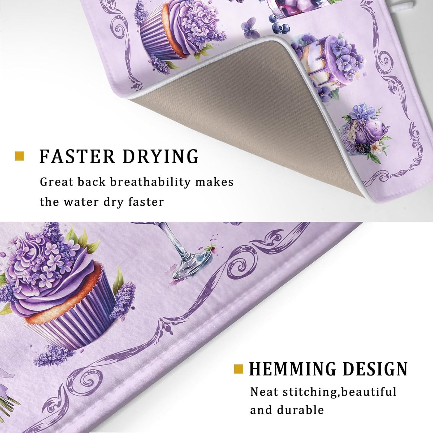 Purple Coffee Matt for Counter Sweet Dish Drying Mats for Dessert Lover Large Size Absorbent 18 X 24 In