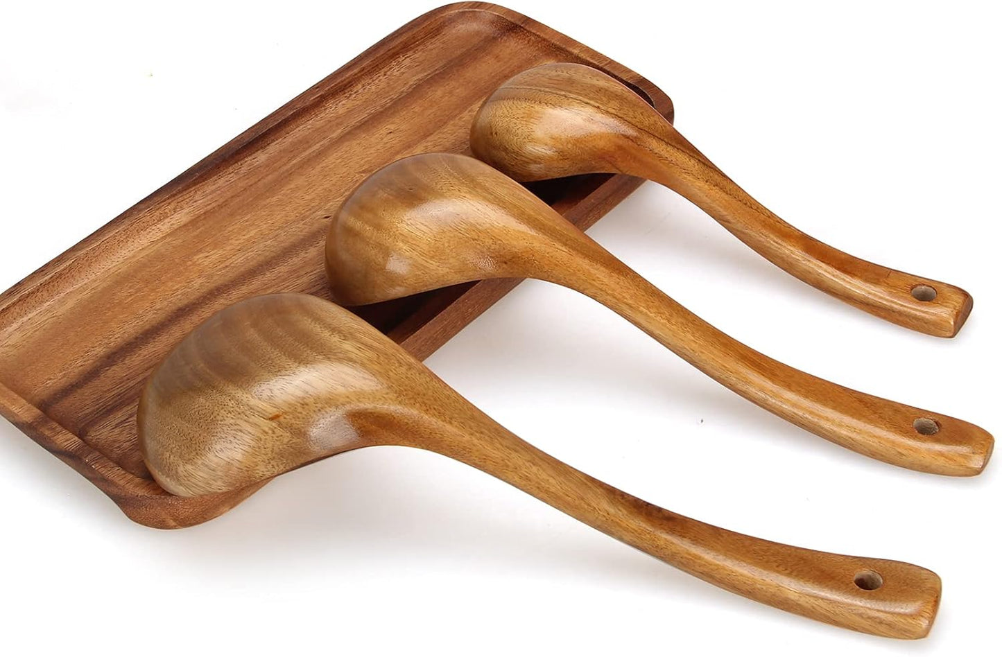 3 Pack Wooden Ladles for Serving Spoon Soup Ladle Wood Spoons for Cooking Ladel Large Bamboo Kitchen Tools Ladles Big Spaghetti Spoon Laddle Non Toxic Soup Spoons Teak deep Ladle