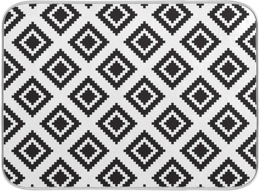 Super Absorbent Dish Drying Mat, Microfiber Fast-Drying Dish Mat, 24" x 18, Kitchen Dish Drying Pad, Grey Moroccan Rhombus Plaid