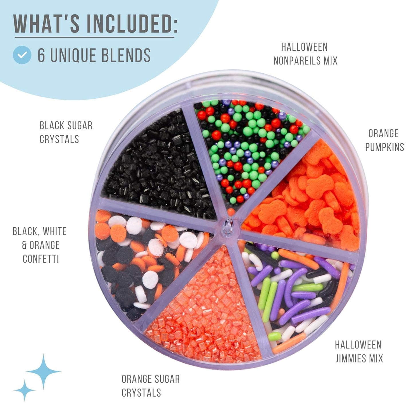 Sweets Indeed Sprinkles 6 Cell Edible Sprinkle Mix Jimmies Perfect for Cake Decorations Baking Ice Cream Cookies Cupcake Topper (Halloween)