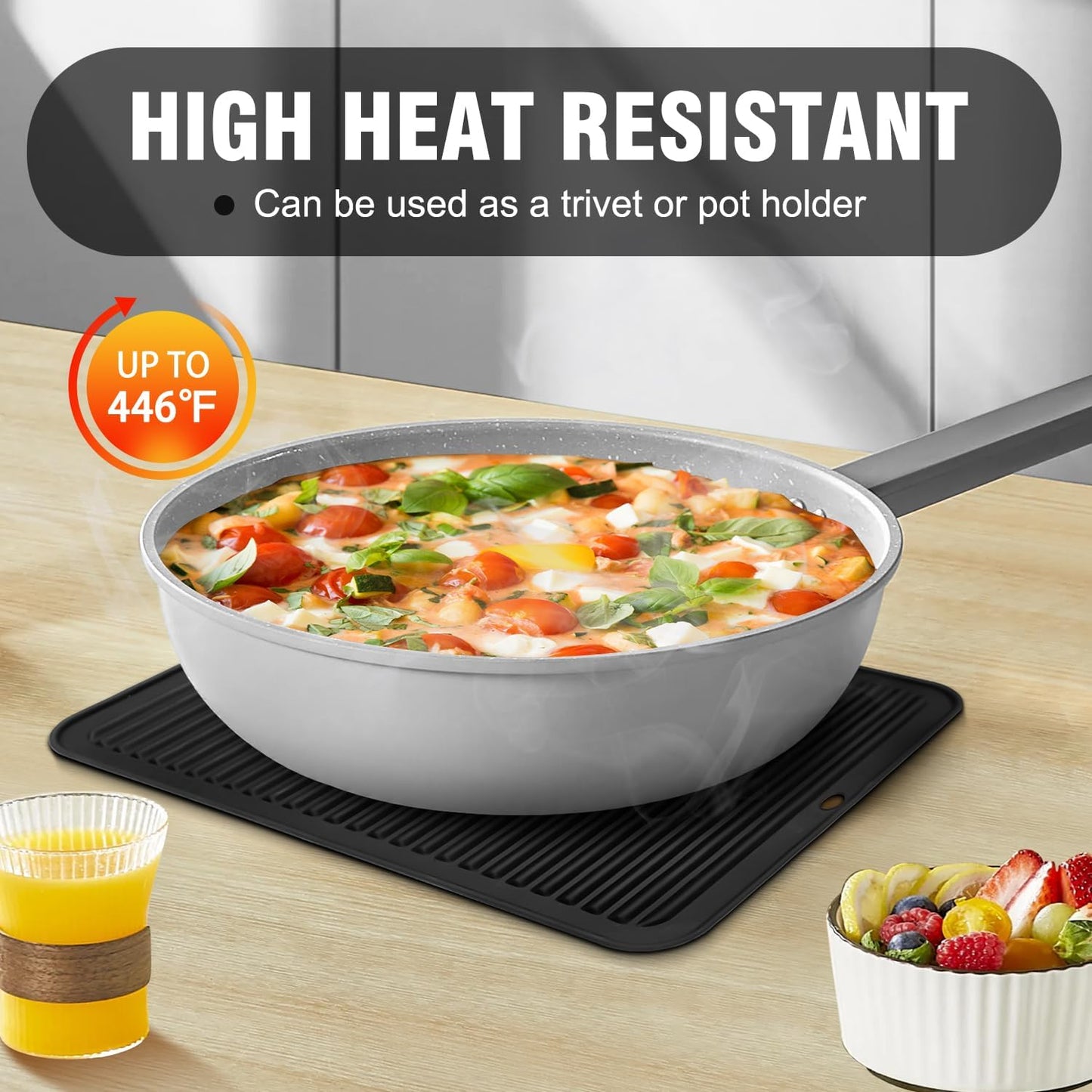 Walfos XXL Silicone Trivet 16 Inch and Trivets Mats 12 Inch, Trivets for Hot Pots and Pans, Heat Resistant Pot Holders Hot Pads for Kitchen Quartz Countertops, Hot Dishes, 3 Pack