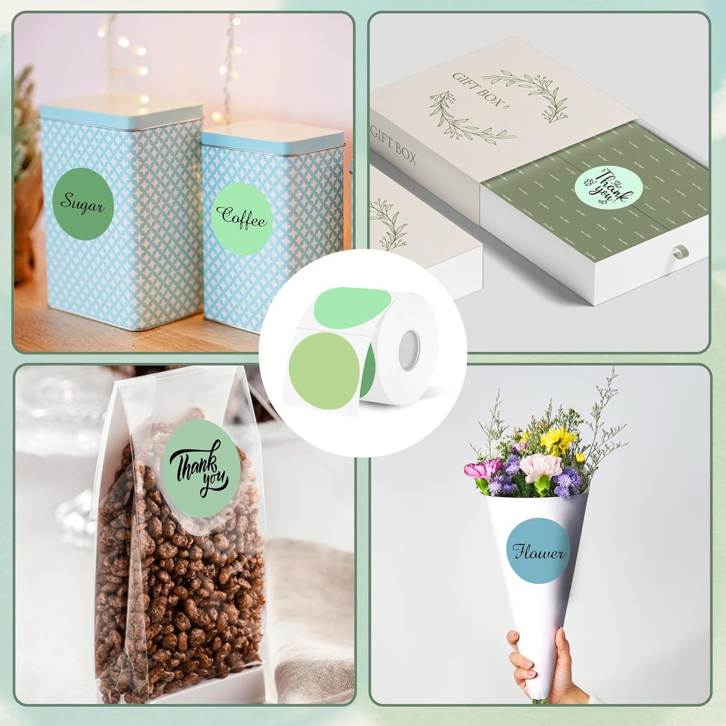 Thermal Label,2 Inch Green Gradient Round Thermal Printer Stickers,Self-Adhesive Round Direct Thermal Labels,Thermal Stickers for DIY Logo Design,Name Tag (500 Labels/1 Roll)