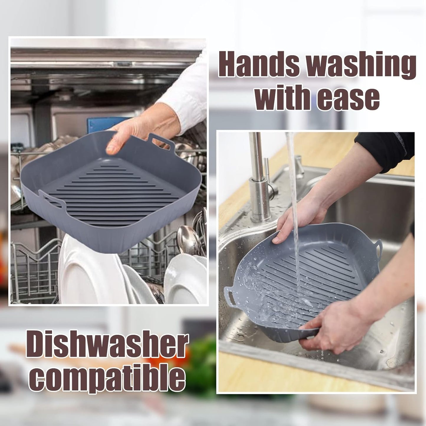 Silicone Liners Square for Air Fryer, 2 Pcs Non-stick Food-grade Reusable Basket Silicone Pot Baking Tray Airfryer Accessories, Top Size 9 inches, Bottom Size 8 inches